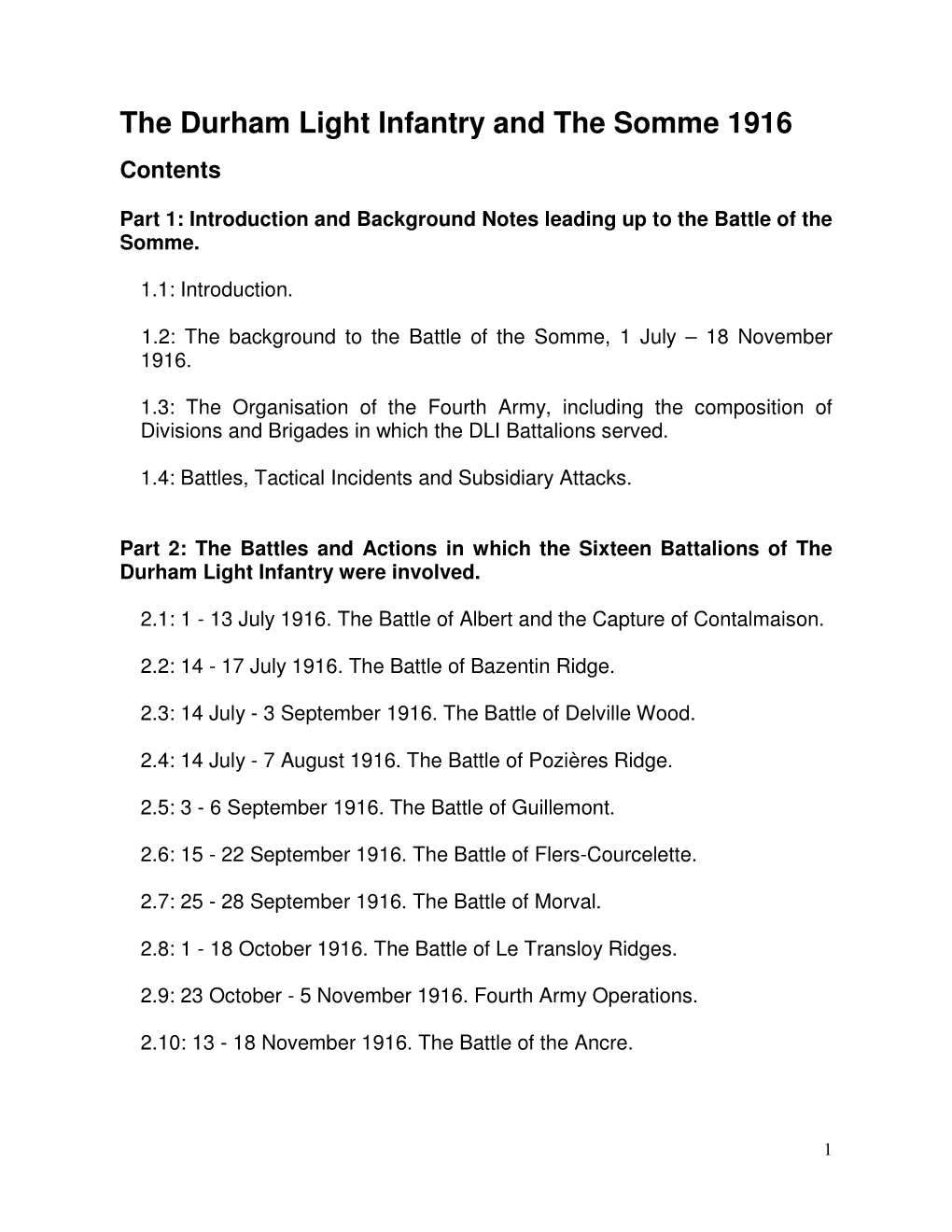 The Durham Light Infantry and the Somme 1916 Contents