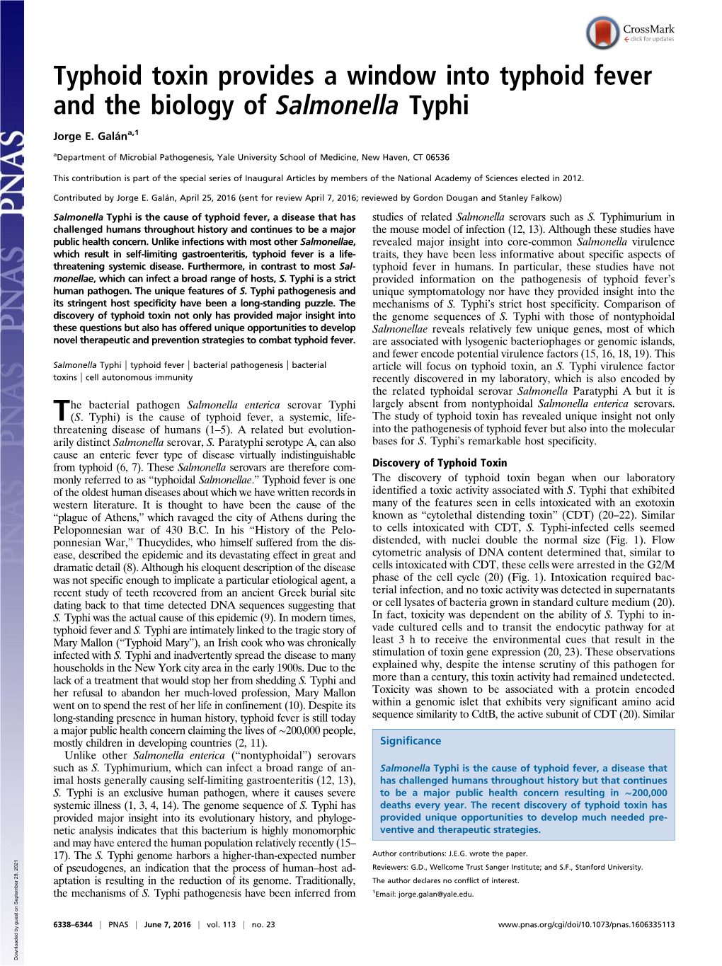 Typhoid Toxin Provides a Window Into Typhoid Fever and the Biology of Salmonella Typhi