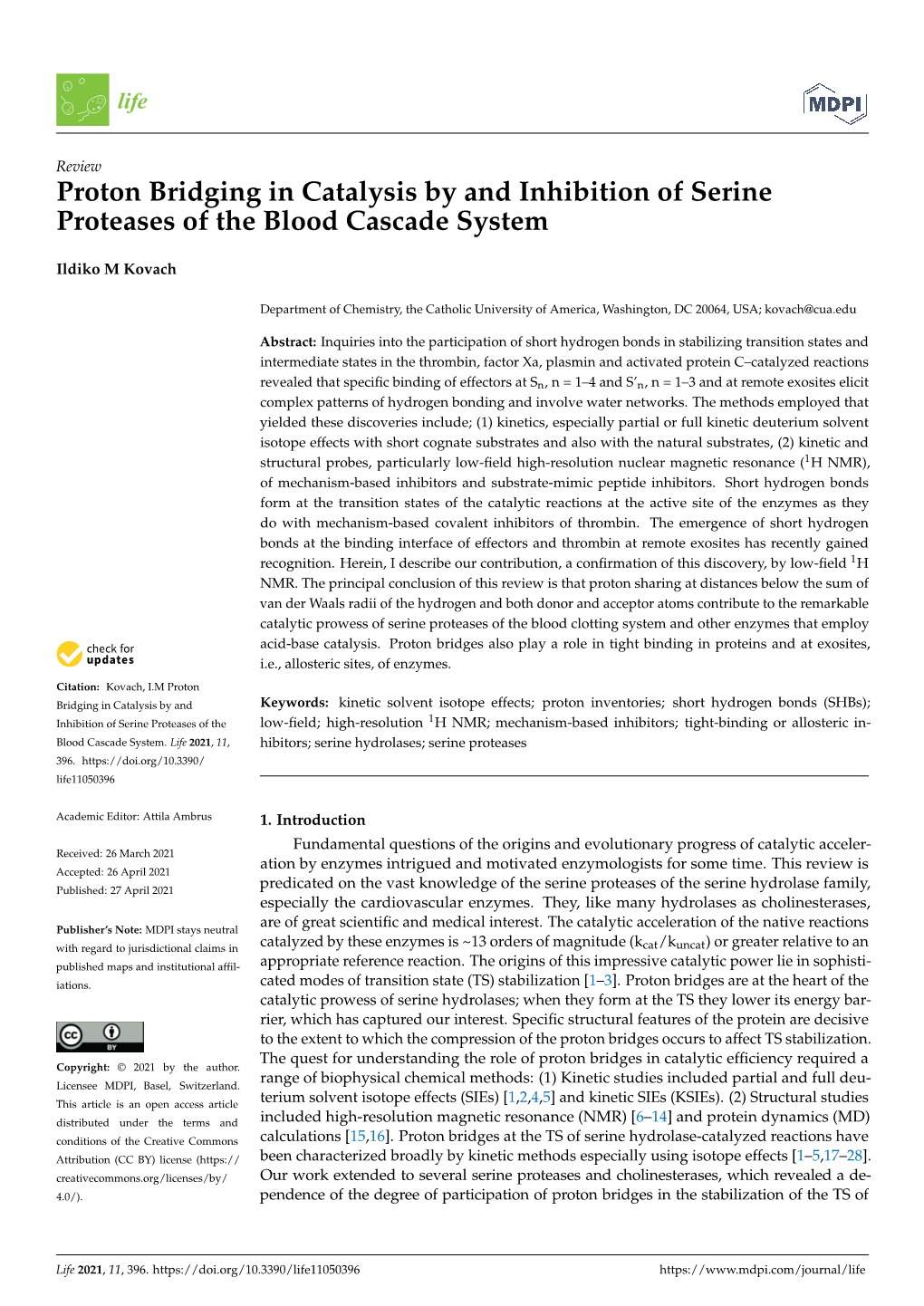 Proton Bridging in Catalysis by and Inhibition of Serine Proteases of the Blood Cascade System