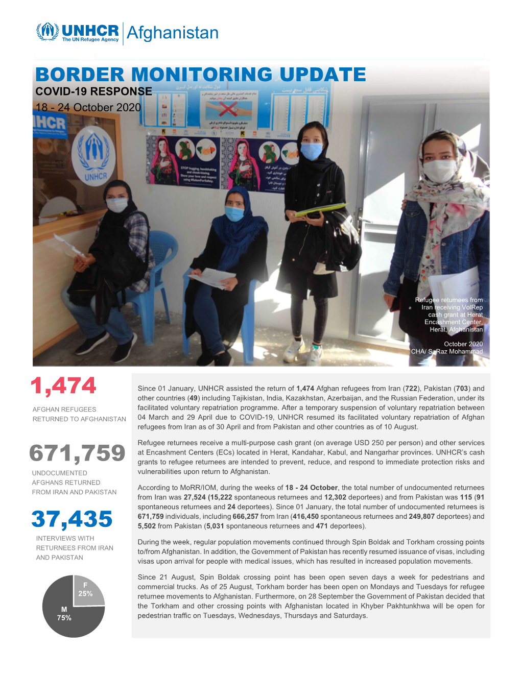 BORDER MONITORING UPDATE COVID-19 RESPONSE 18 - 24 October 2020