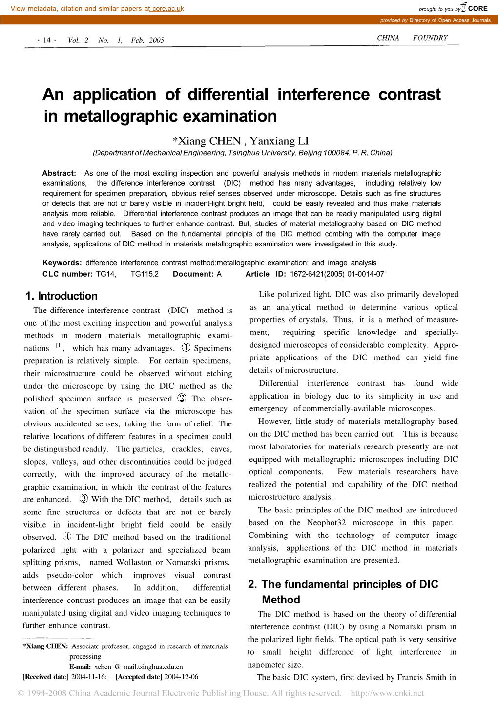 An Application of Differential Interference Contrast In