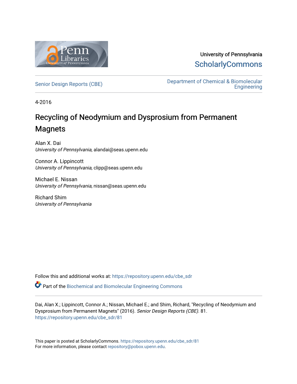 Recycling of Neodymium and Dysprosium from Permanent Magnets