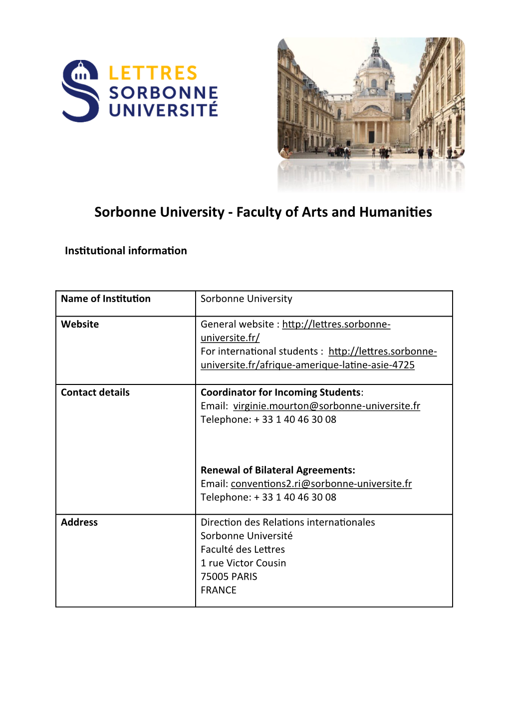 Sorbonne University - Faculty of Arts and Humanities