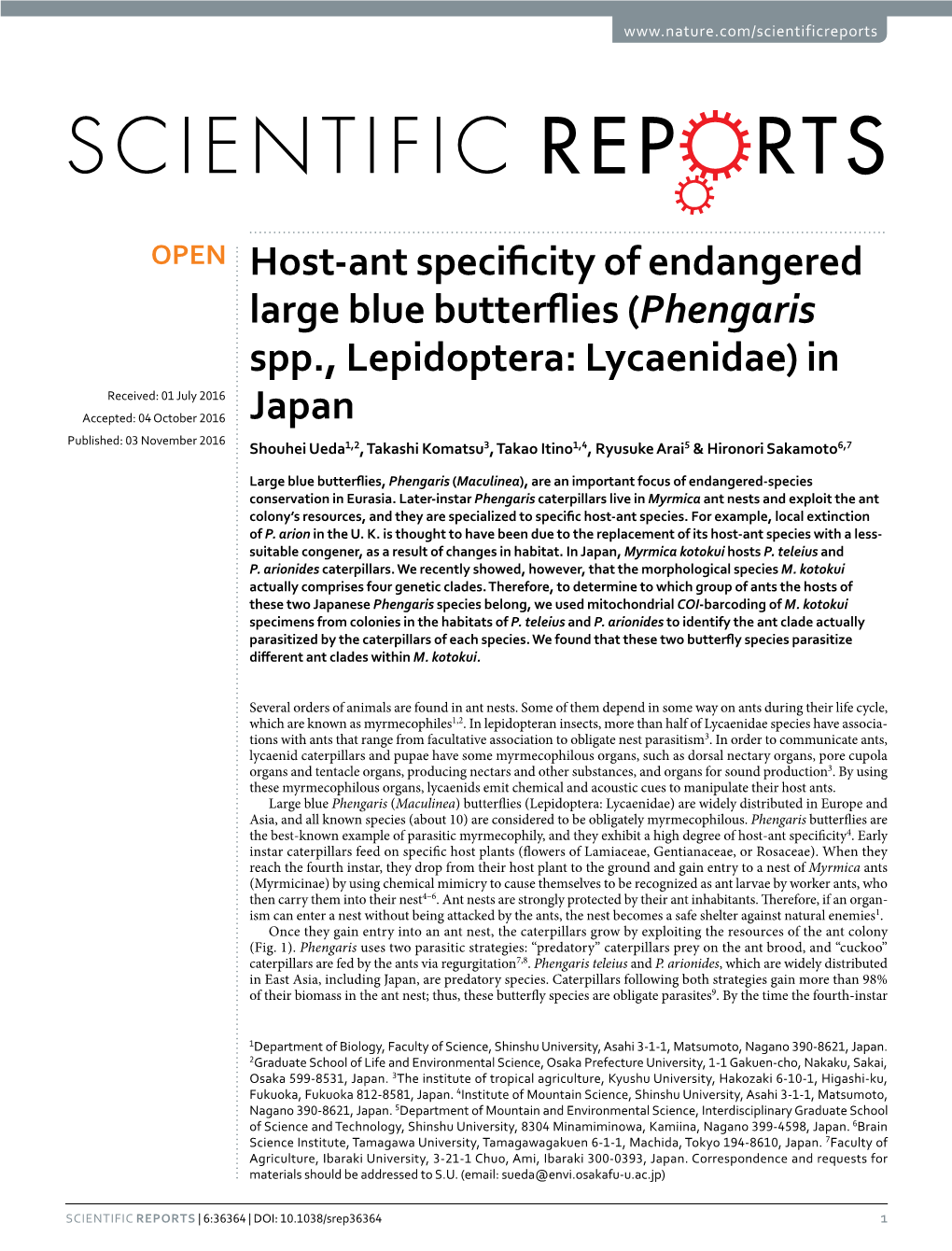 Host-Ant Specificity of Endangered Large Blue Butterflies