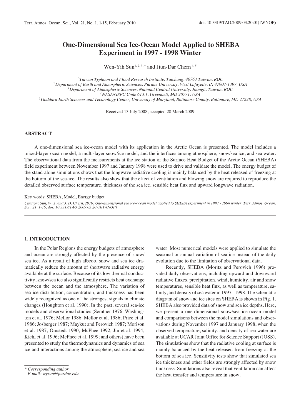 One-Dimensional Sea Ice-Ocean Model Applied to SHEBA Experiment in 1997 - 1998 Winter