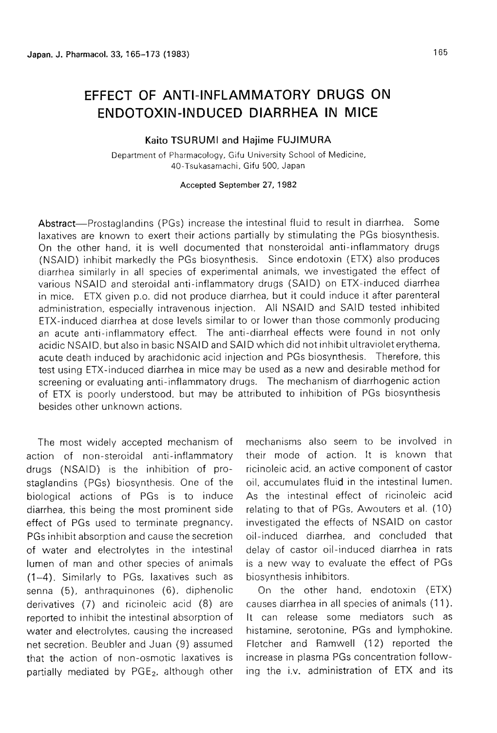 Effect of Anti-Inflammatory Drugs on Endotoxin-Induced Diarrhea in Mice