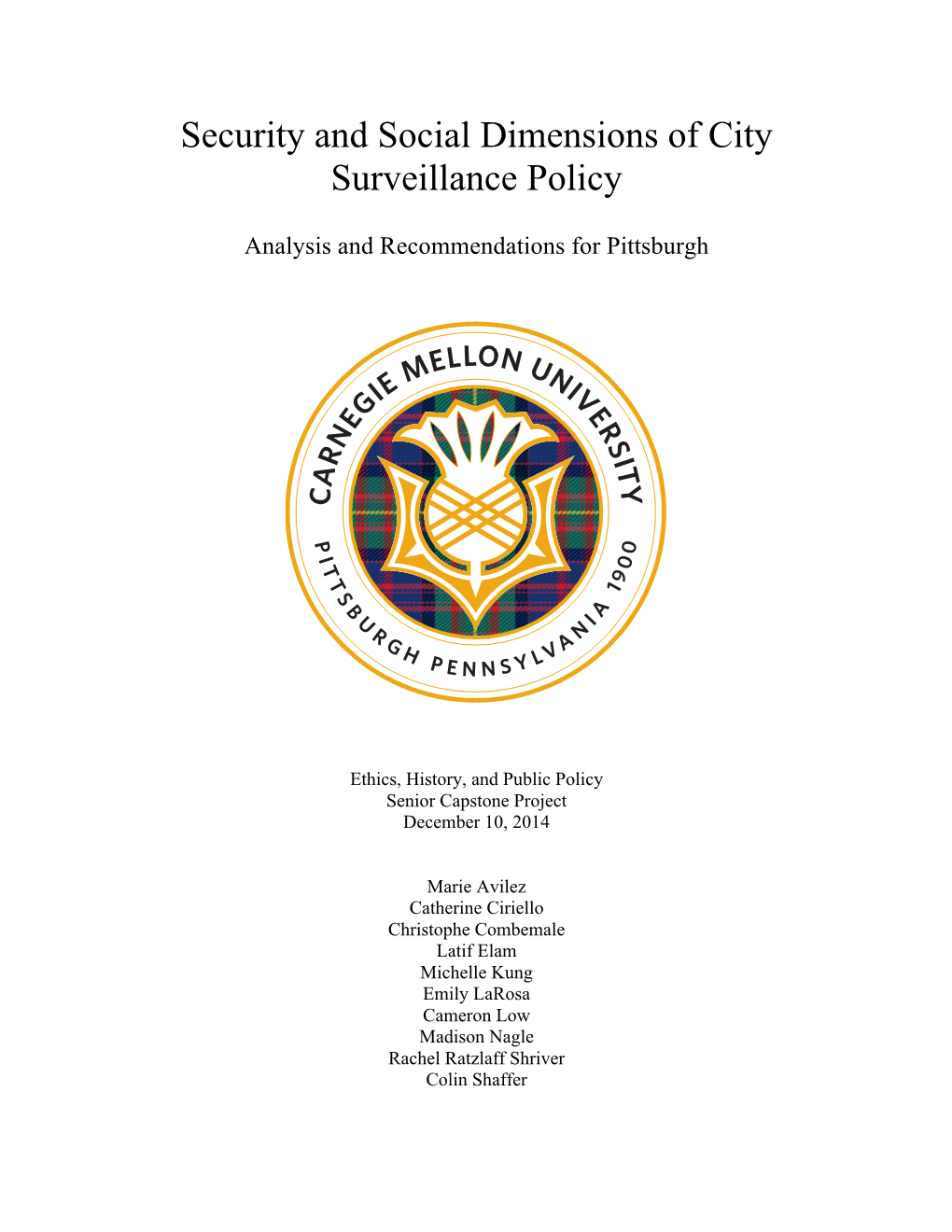 2014: Security and Social Dimensions of City Surveillance Policy