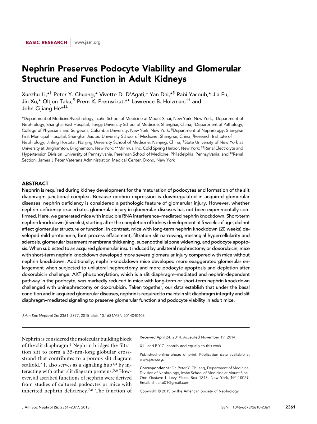 Nephrin Preserves Podocyte Viability and Glomerular Structure and Function in Adult Kidneys