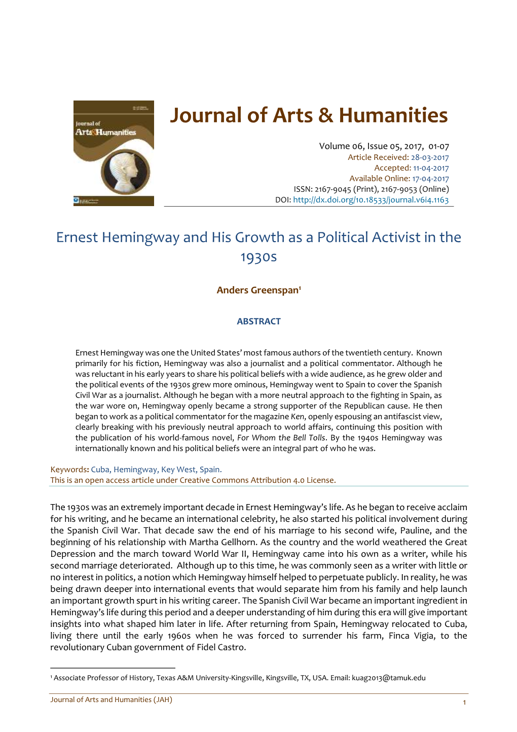 Journal of Arts & Humanities