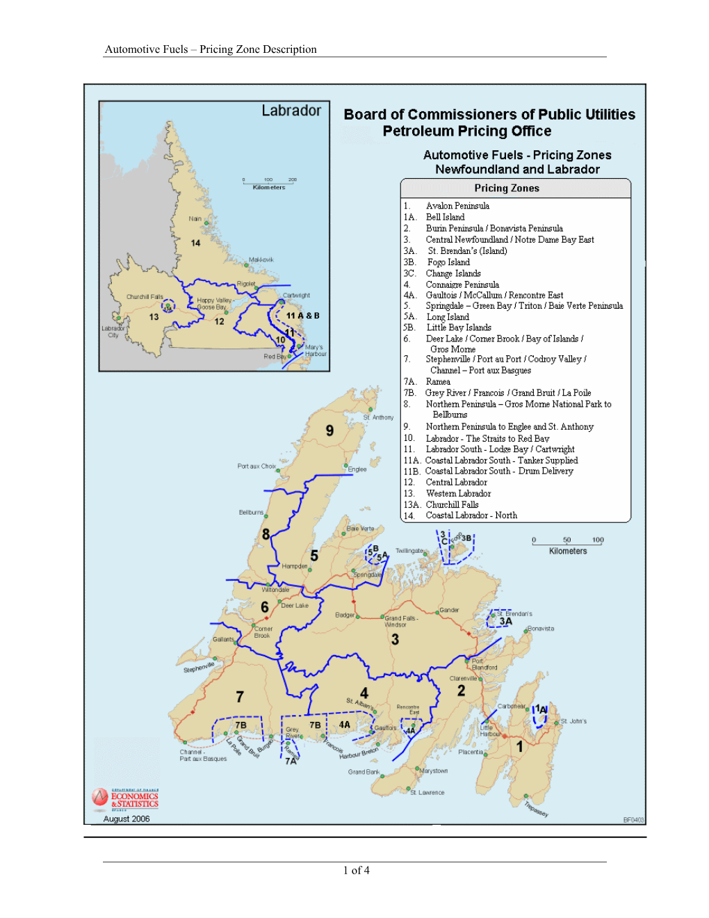 Automotive Fuels – Pricing Zones Newfoundland and Labrador