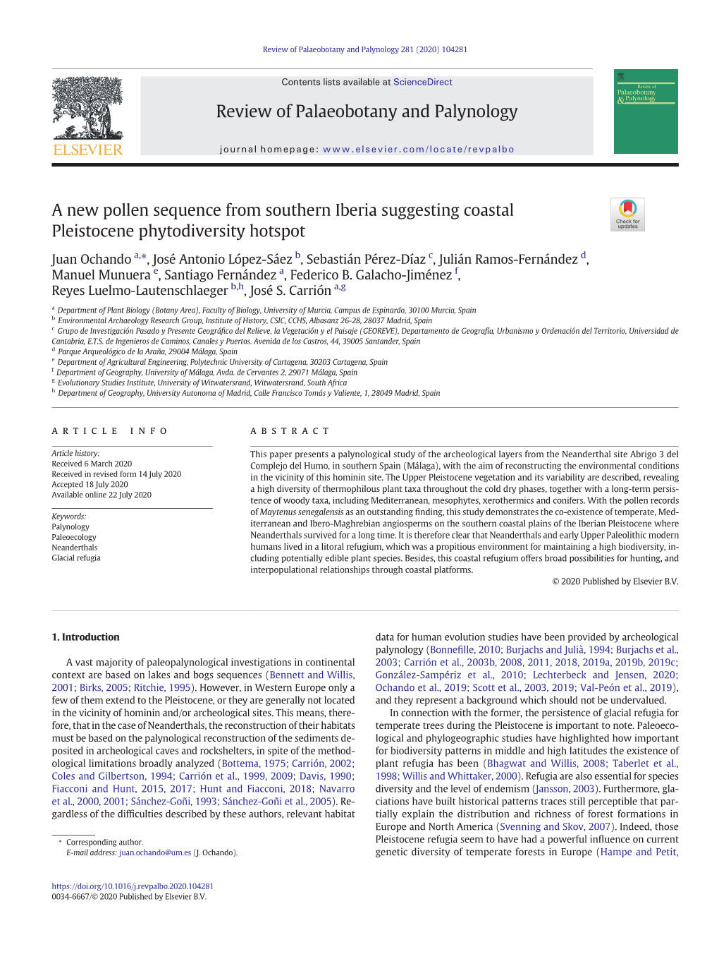 A New Pollen Sequence from Southern Iberia Suggesting Coastal Pleistocene Phytodiversity Hotspot