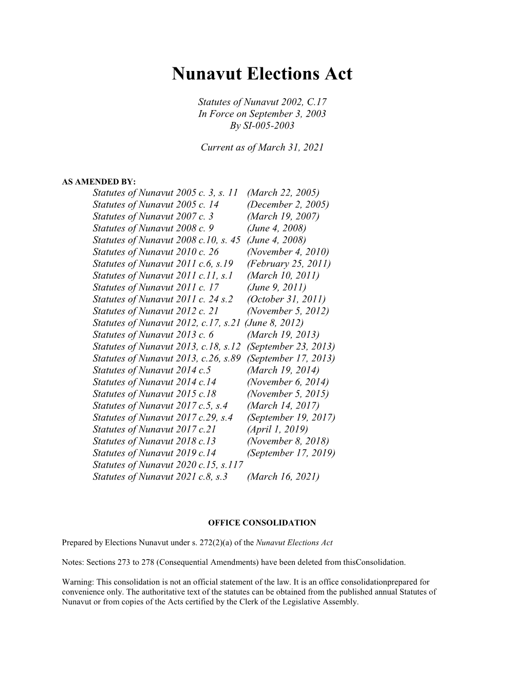 Nunavut Elections Act