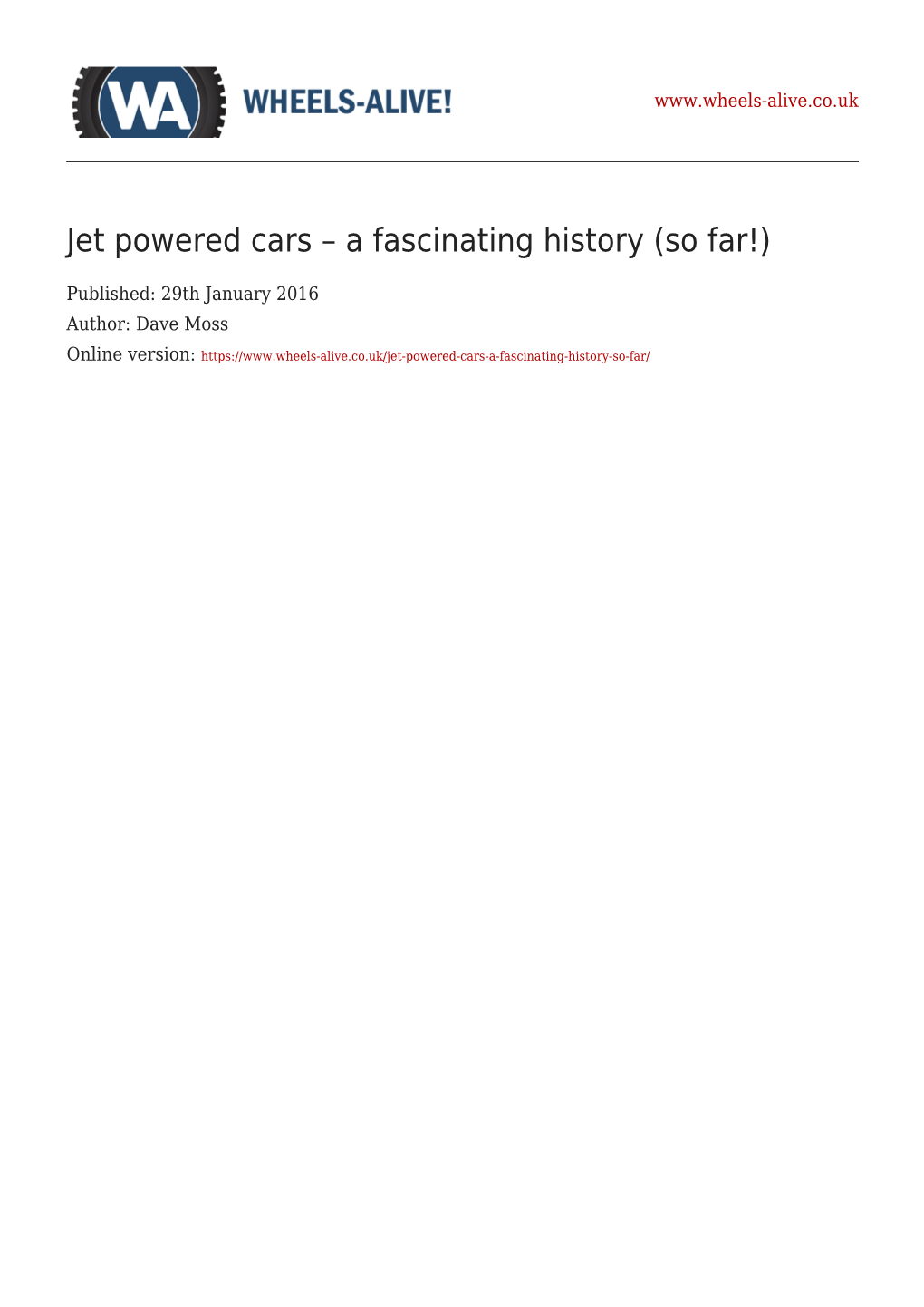 Jet Powered Cars – a Fascinating History (So Far!)