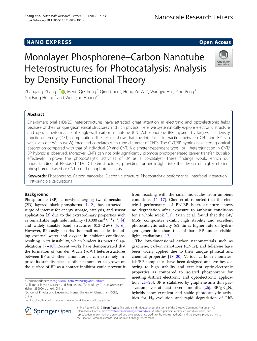 Monolayer Phosphorene–Carbon Nanotube Heterostructures For