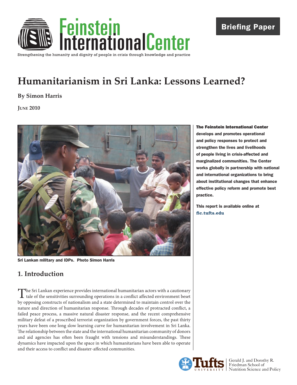 Humanitarianism in Sri Lanka: Lessons Learned? by Simon Harris