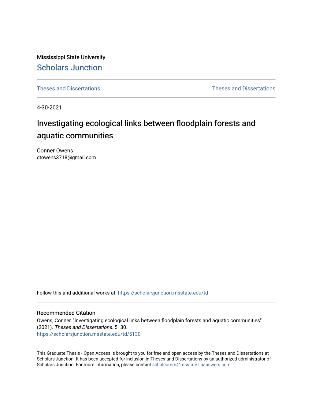 Investigating Ecological Links Between Floodplain Forests and Aquatic Communities