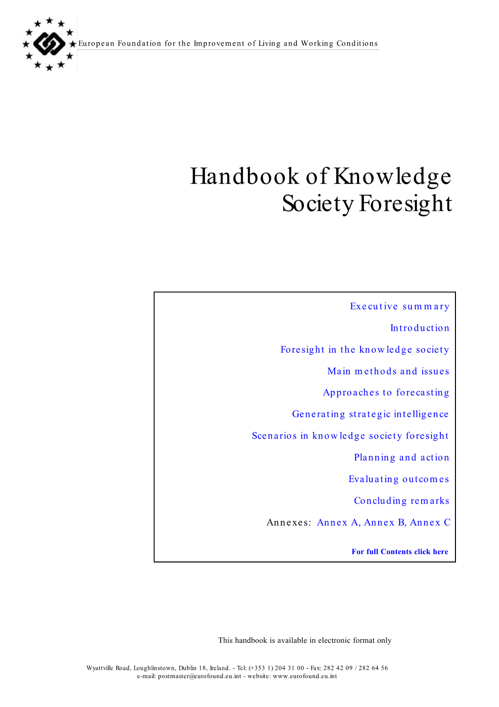 Handbook of Knowledge Society Foresight