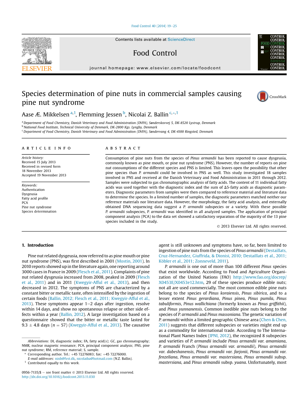 Species Determination of Pine Nuts in Commercial Samples Causing Pine Nut Syndrome