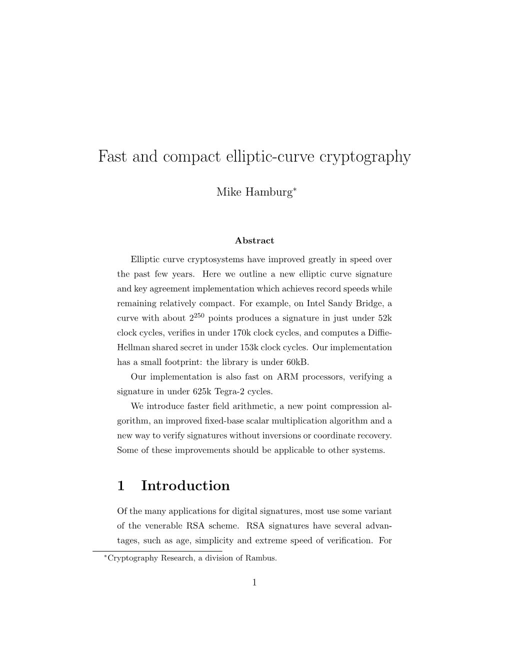 Fast and Compact Elliptic-Curve Cryptography