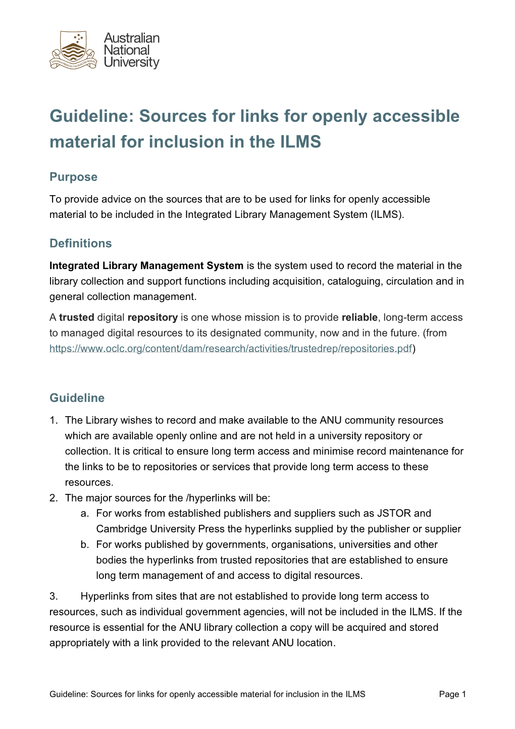 Guideline: Sources for Links for Openly Accessible Material for Inclusion in the ILMS