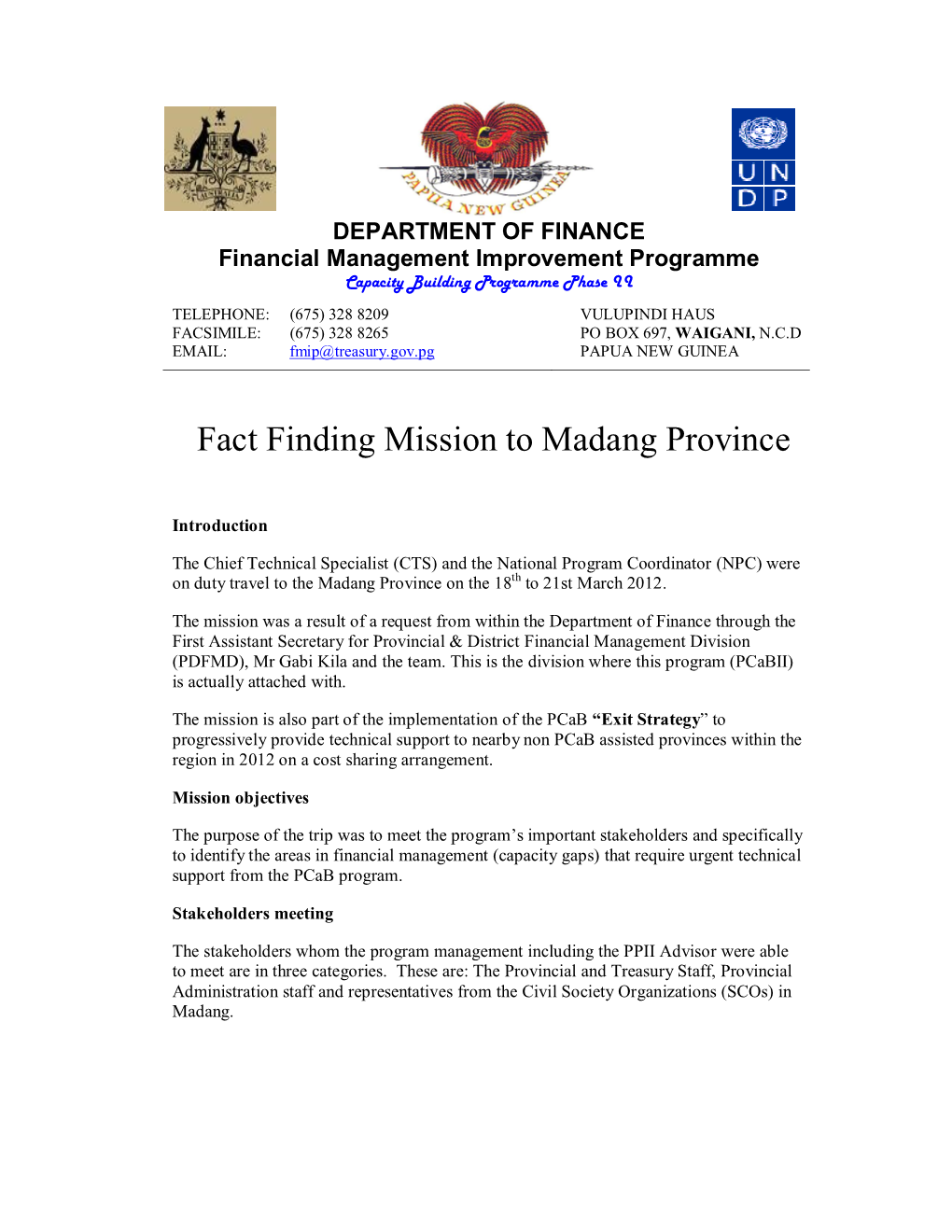 Fact Finding Mission to Madang Province