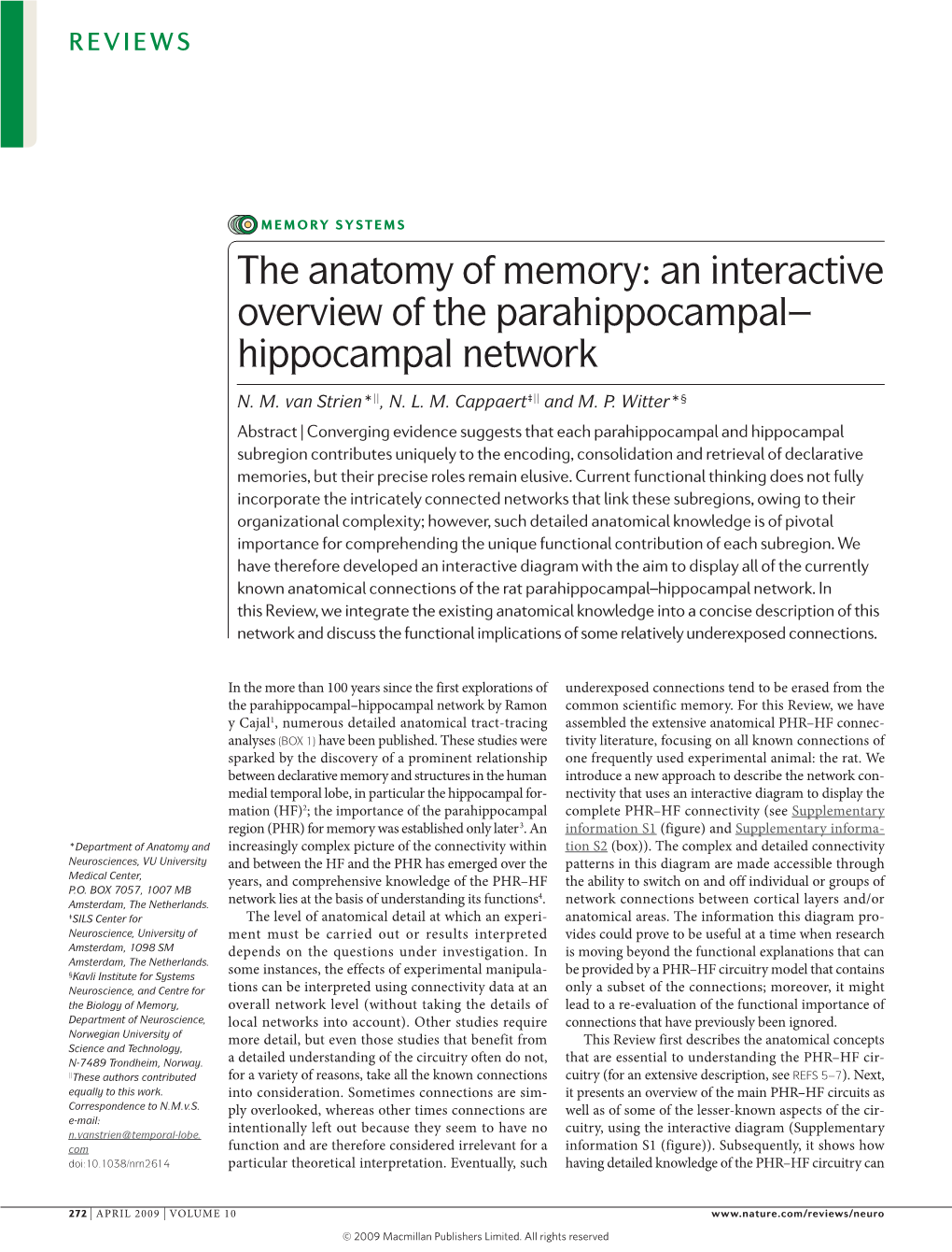 The Anatomy of Memory: an Interactive Overview of the Parahippocampal– Hippocampal Network