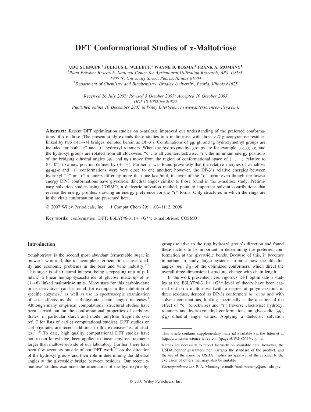 DFT Conformational Studies of [Alpha]-Maltotriose