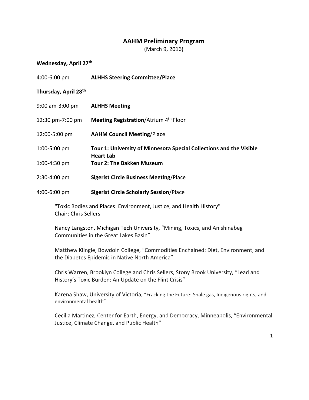 AAHM Preliminary Program (March 9, 2016)