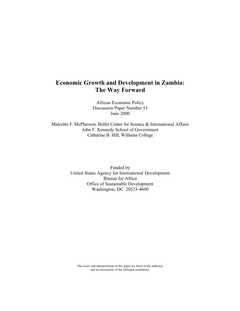 Economic Growth and Development in Zambia: the Way Forward