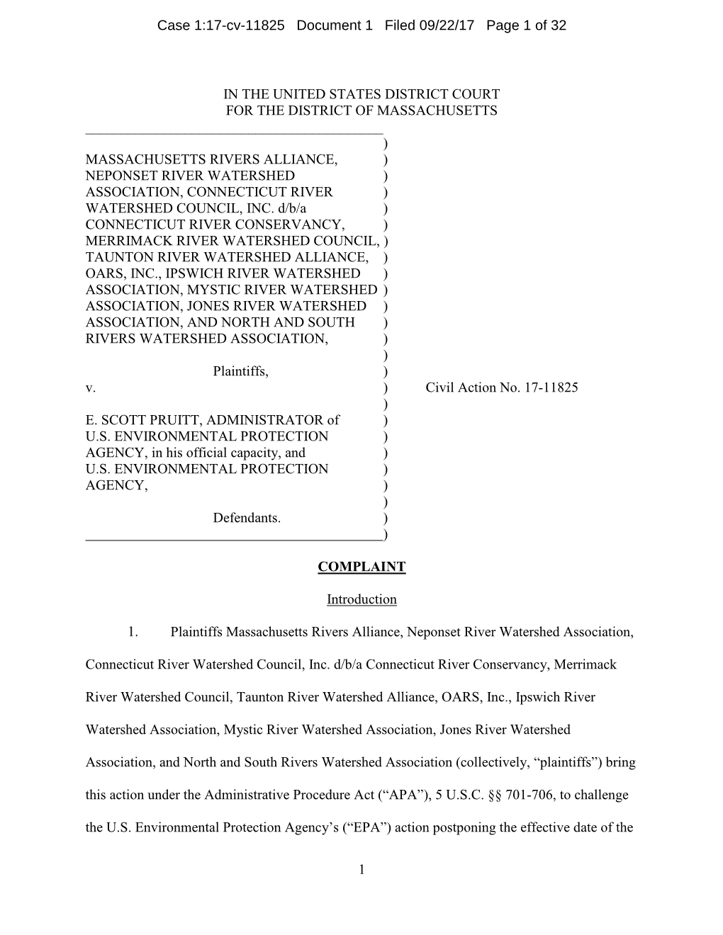 Case 1:17-Cv-11825 Document 1 Filed 09/22/17 Page 1 of 32