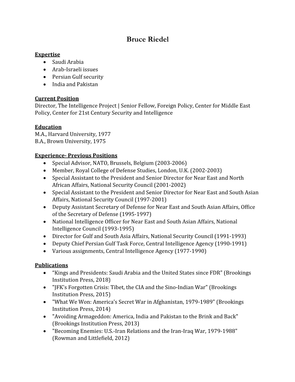 Bruce Riedel's CV