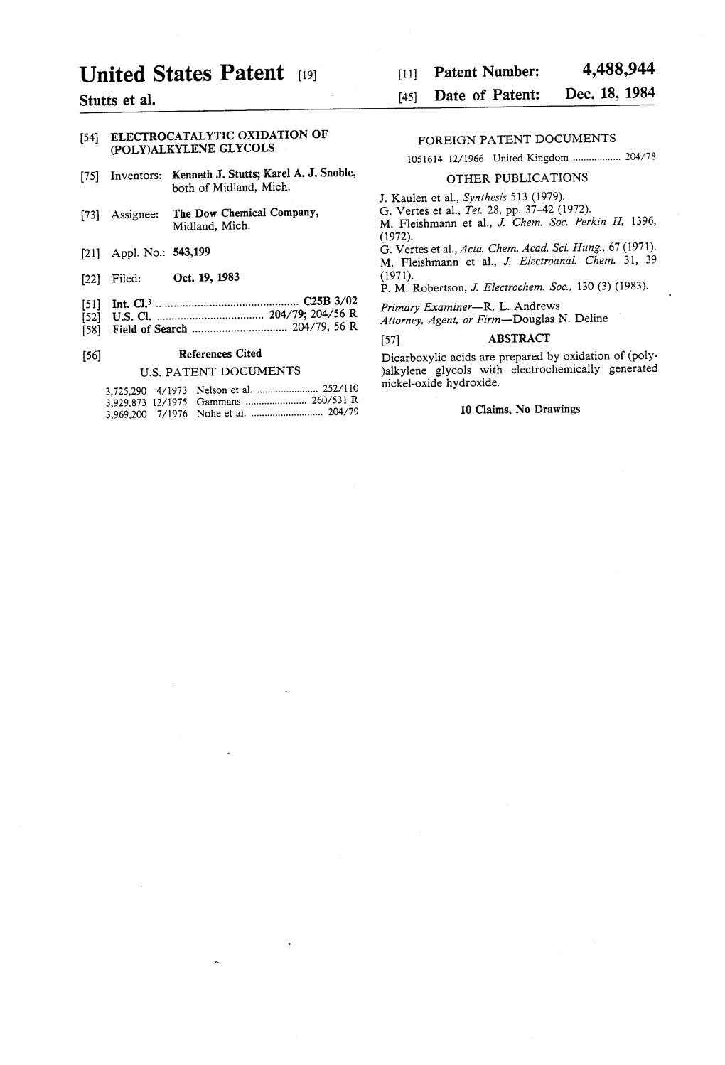 United States Patent (19) 11 Patent Number: 4,488,944 Stutts Et Al