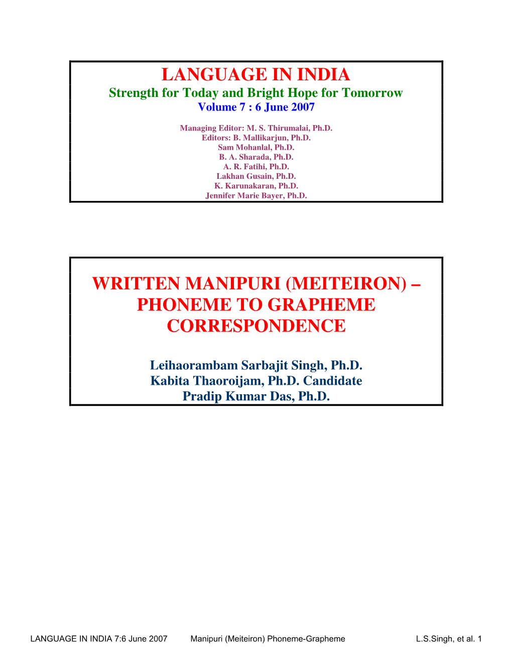 Phoneme to Grapheme Correspondence