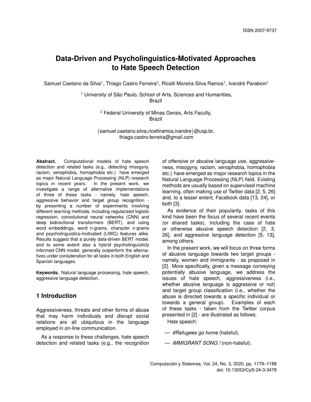 Data-Driven and Psycholinguistics-Motivated Approaches to Hate Speech Detection