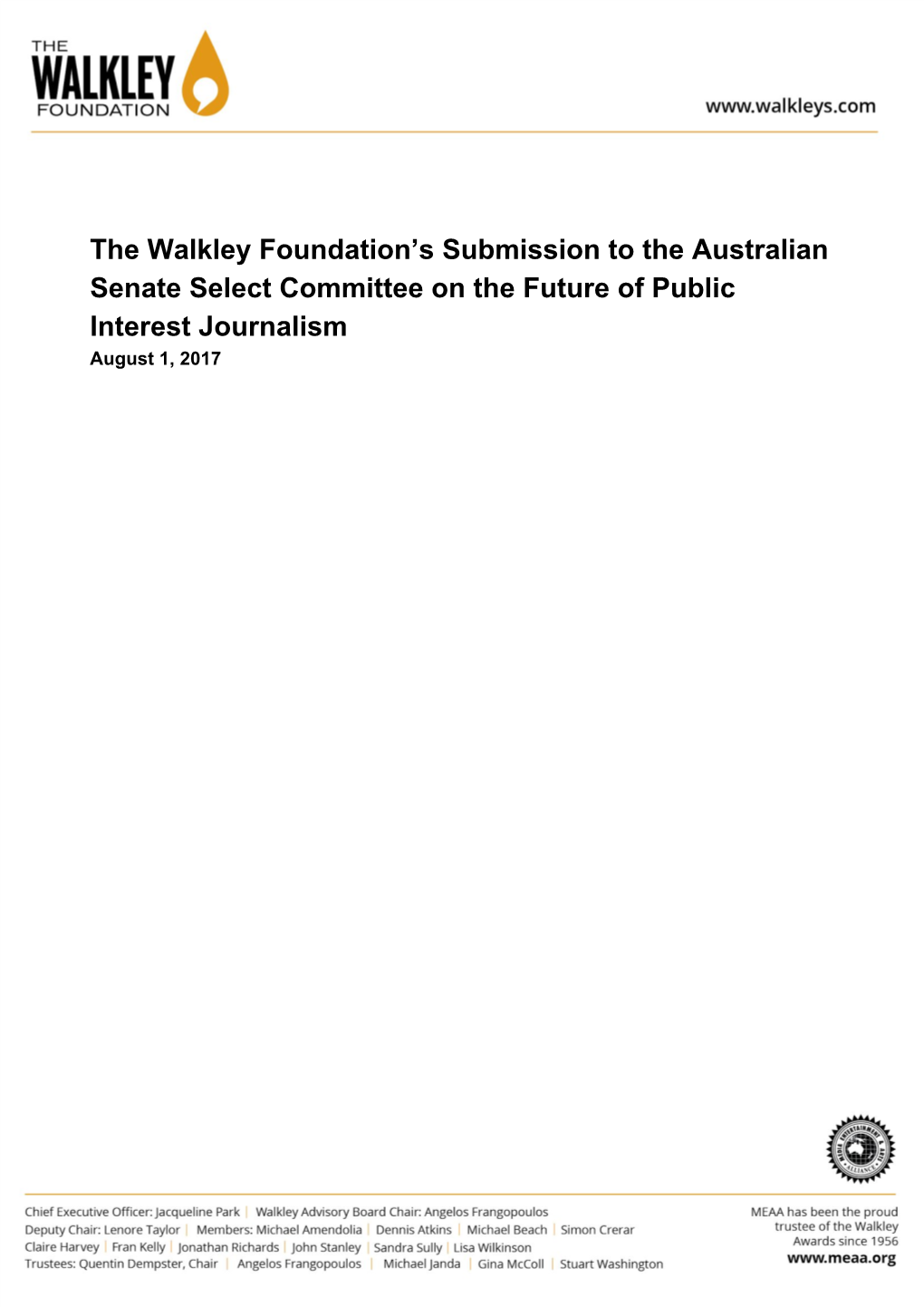 The Walkley Foundation's Submission to the Australian Senate Select