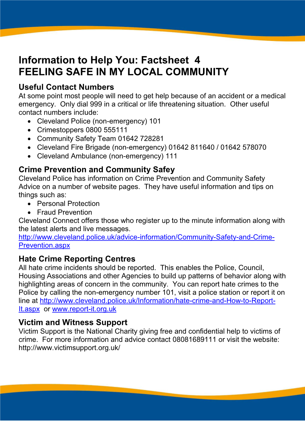 Factsheet 4 – Feeling Safe in My Local Community