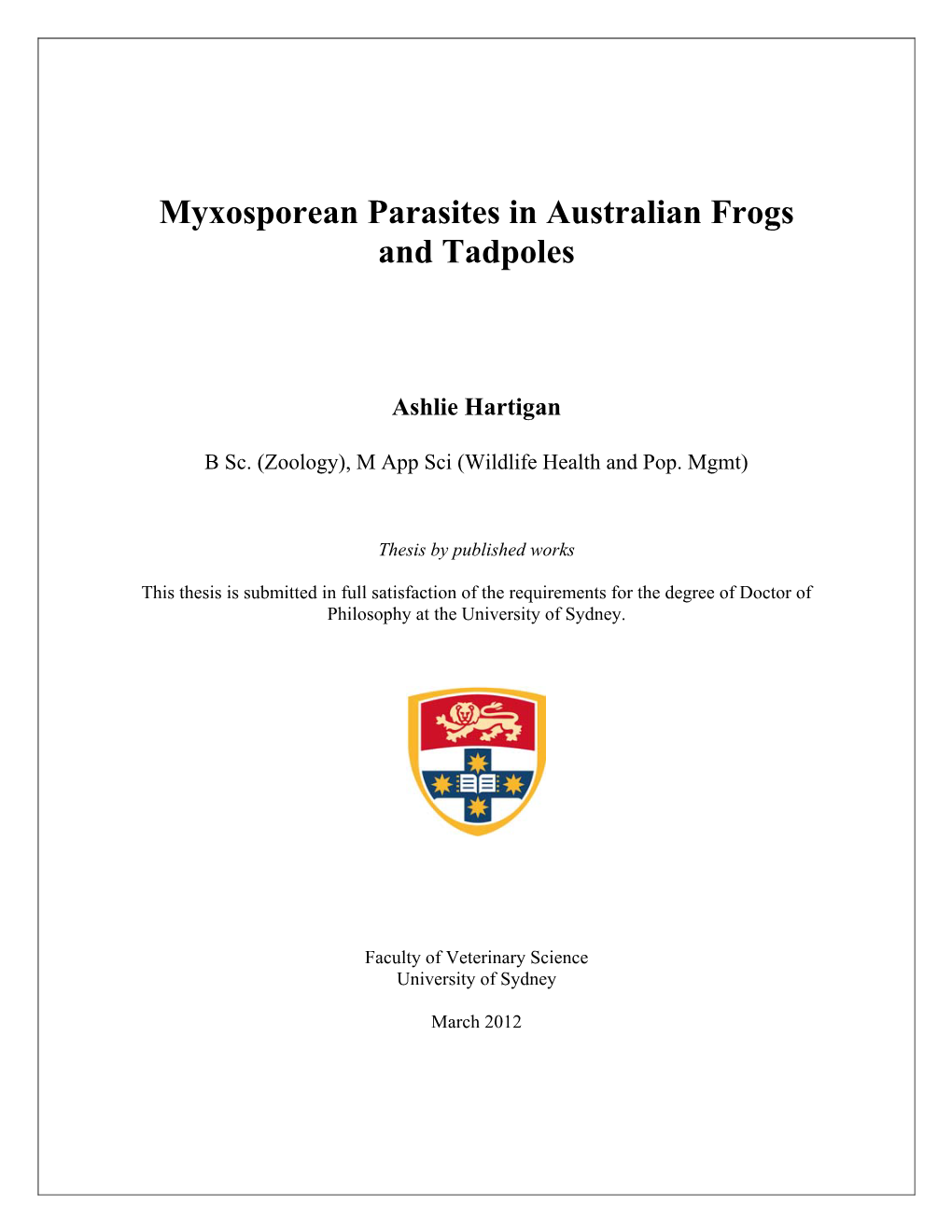 Myxosporean Parasites in Australian Frogs and Tadpoles