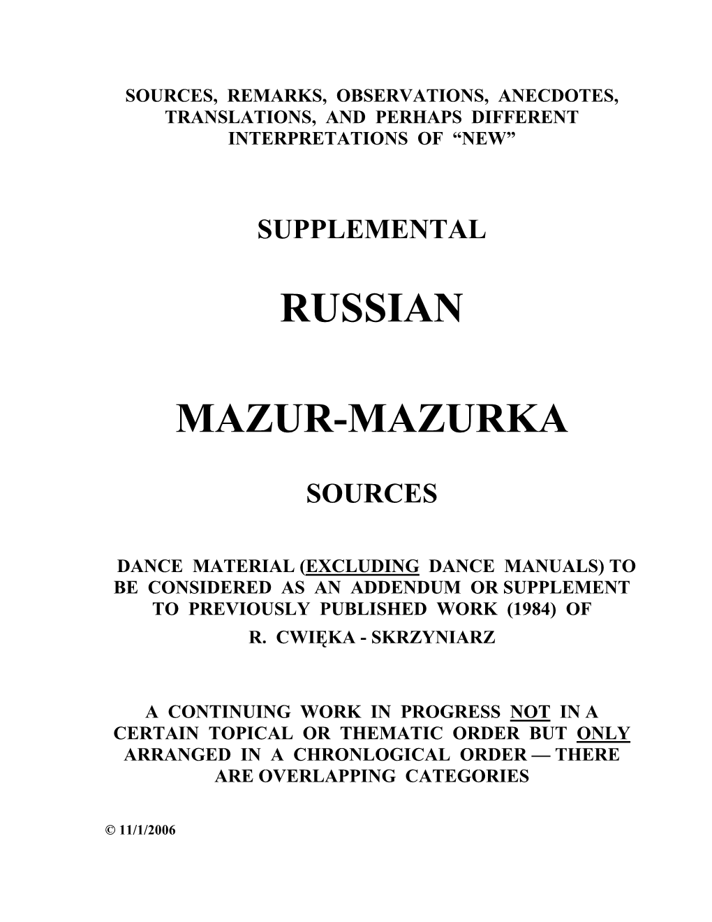 Supplemental Russian Mazur-Mazurka Sources Dance Material