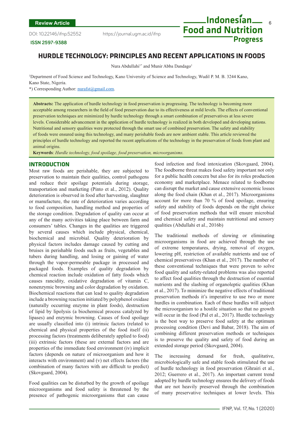 Hurdle Technology: Principles and Recent Applications in Foods