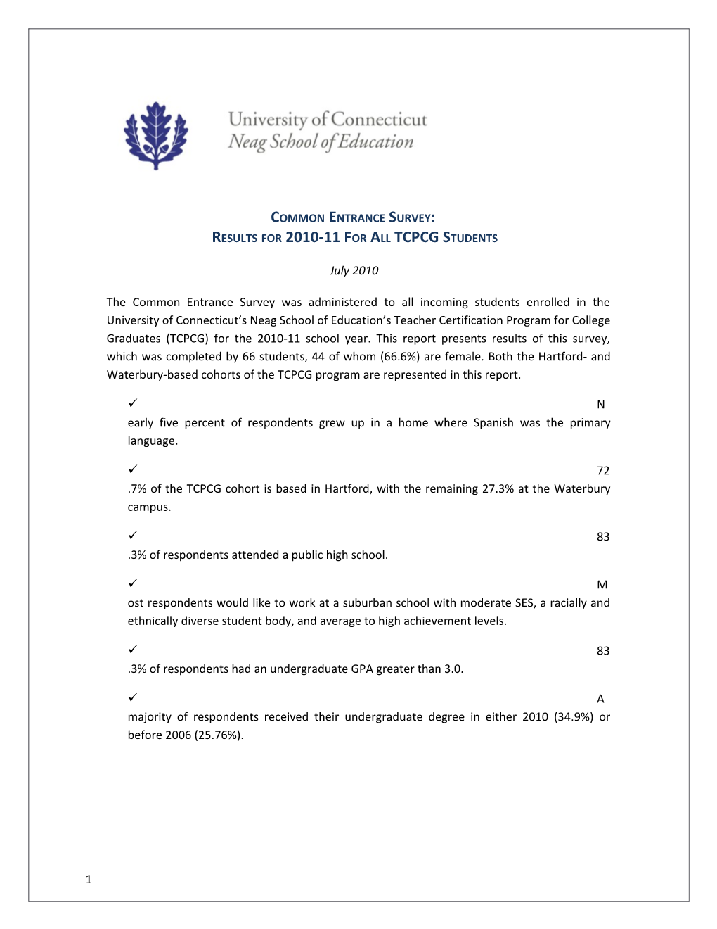 Results for 2010-11 for All TCPCG Students