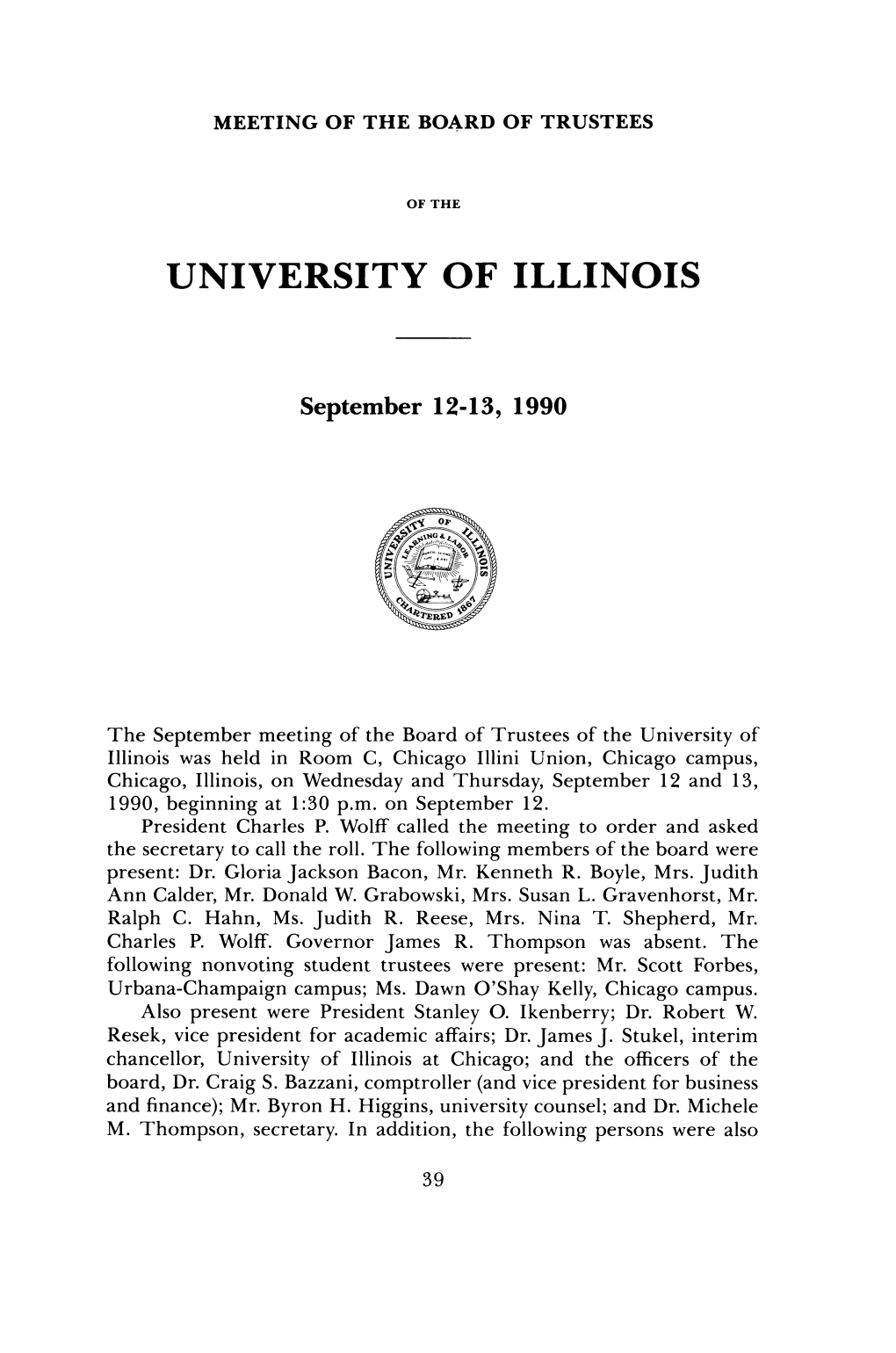 September 12-13, 1990, Minutes | UI Board of Trustees