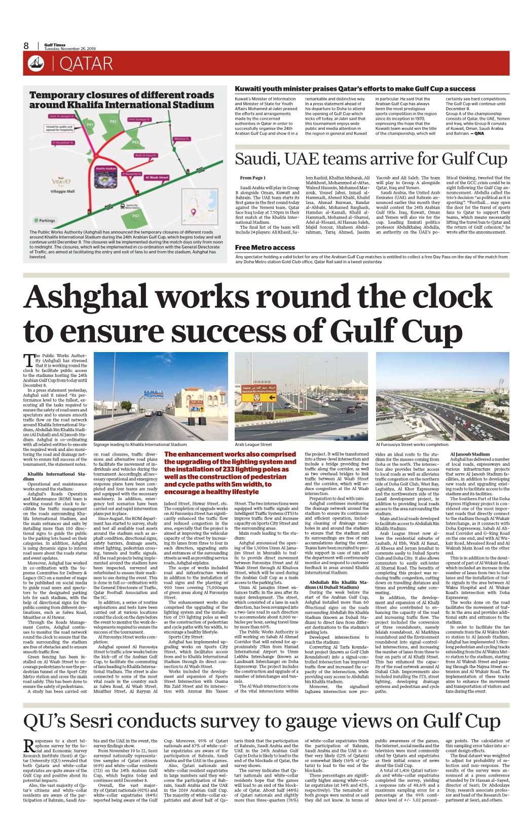 Ashghal Works Round the Clock to Ensure Success of Gulf