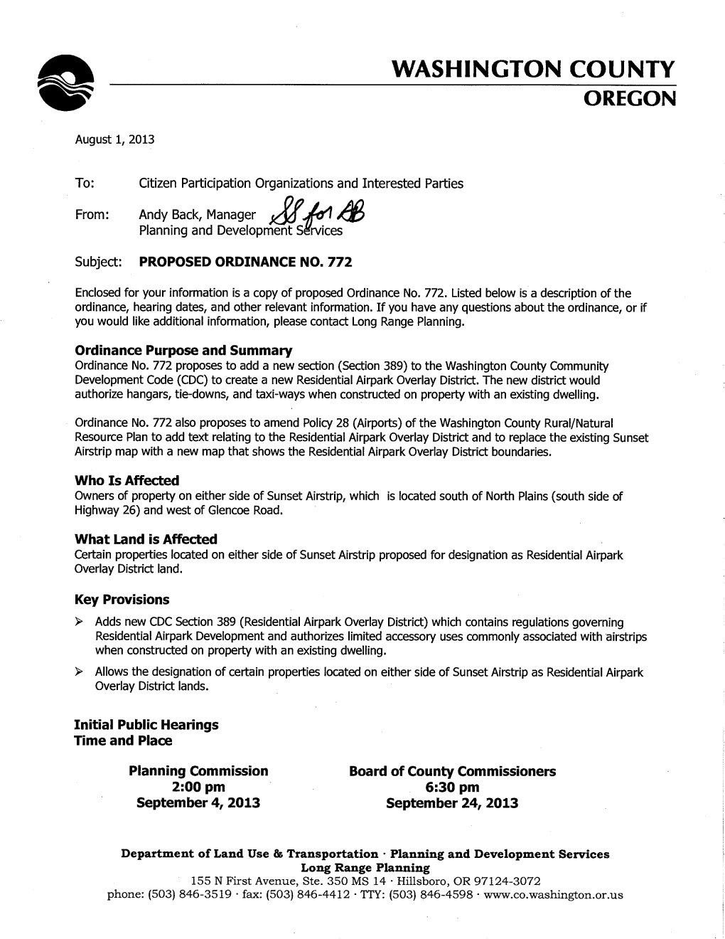 Residential Airpark Overlay District Code Section Added