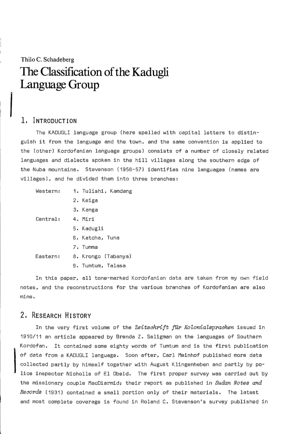 The Classification of the Kadugli Language Group