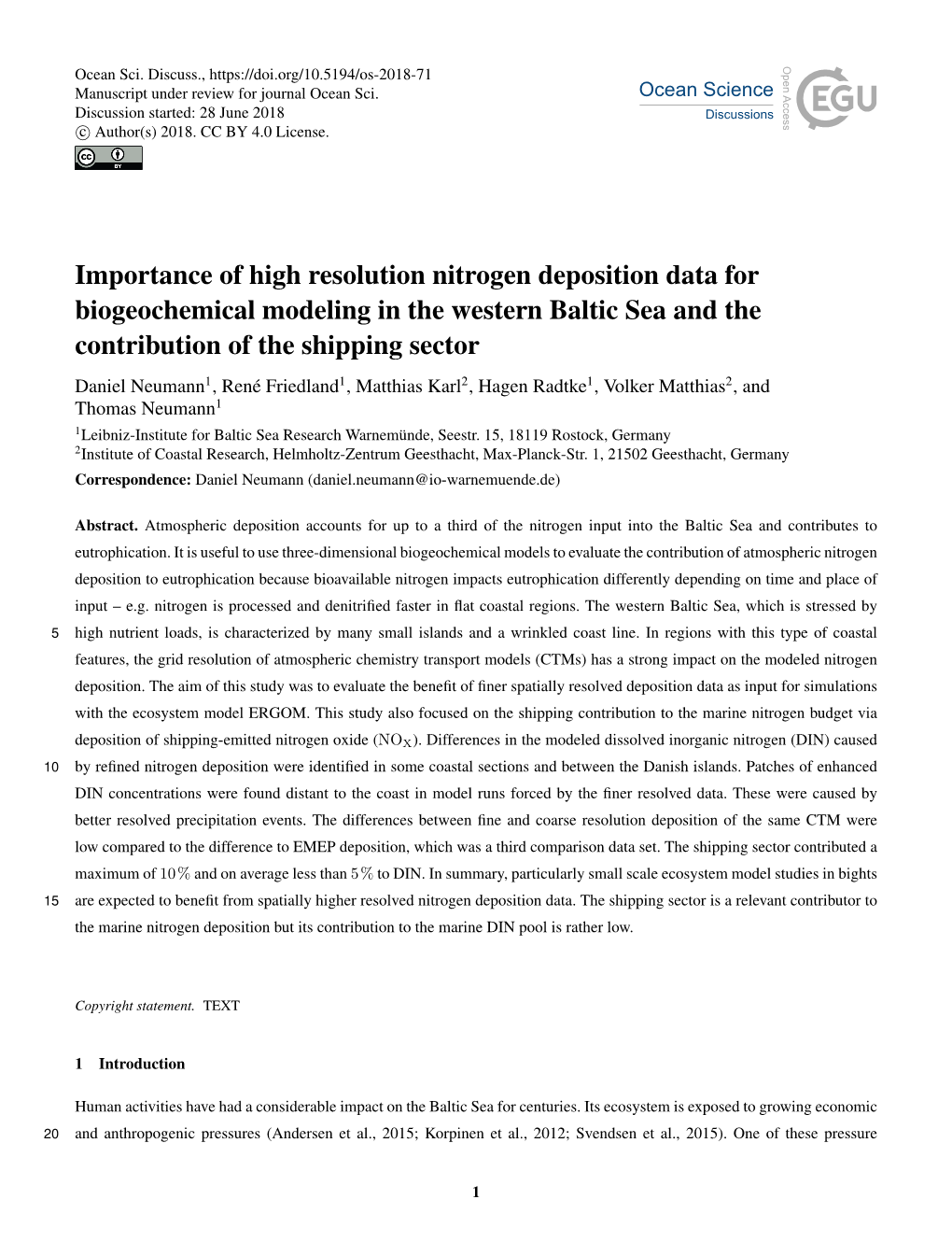 Importance of High Resolution Nitrogen Deposition Data for Biogeochemical