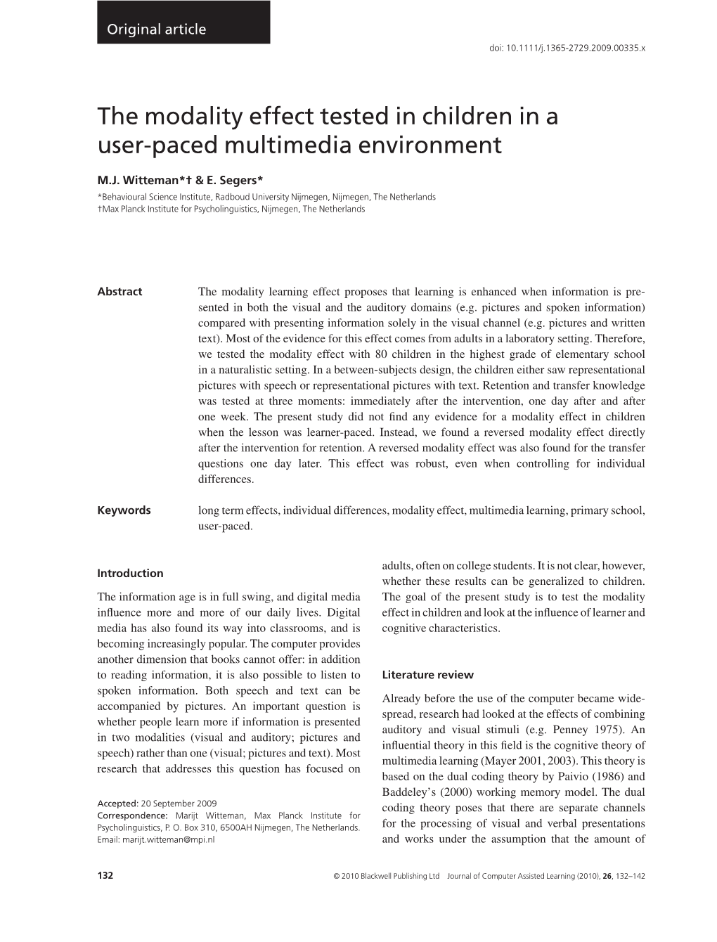 The Modality Effect Tested in Children in a User-Paced Multimedia