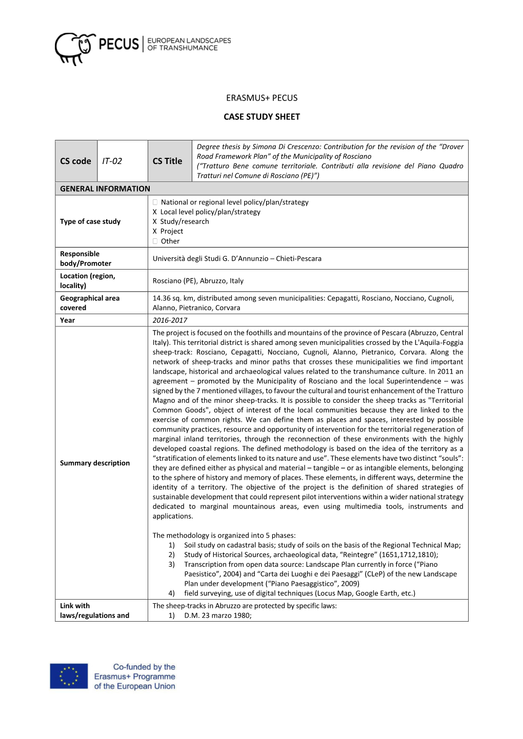 ERASMUS+ PECUS CASE STUDY SHEET CS Code IT-02 CS Title