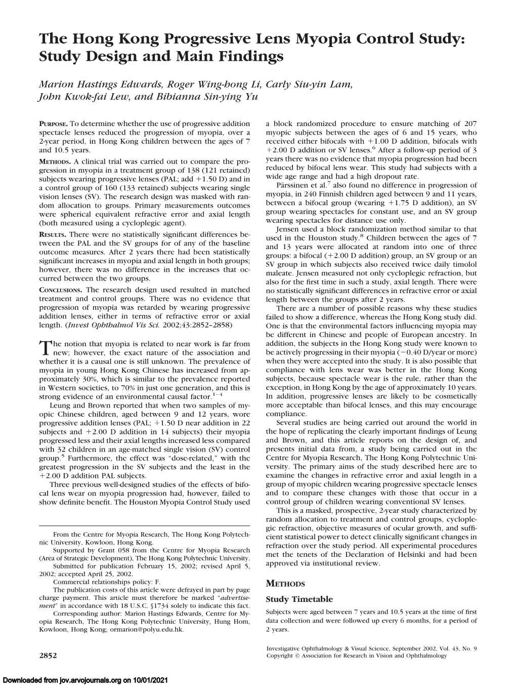 The Hong Kong Progressive Lens Myopia Control Study: Study Design and Main Findings