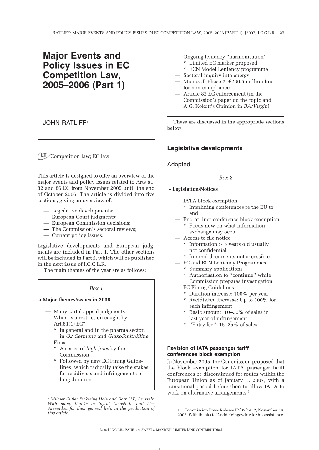 Major Events and Policy Issues in Ec Competition Law, 2005–2006 (Part 1): [2007] I.C.C.L.R