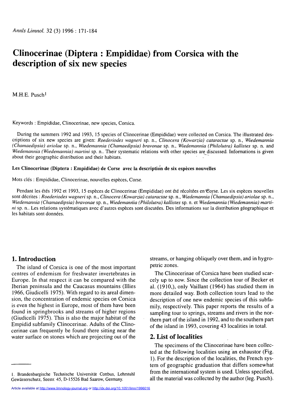 Clinocerinae \(Diptera : Empididae\) from Corsica with the Description Of